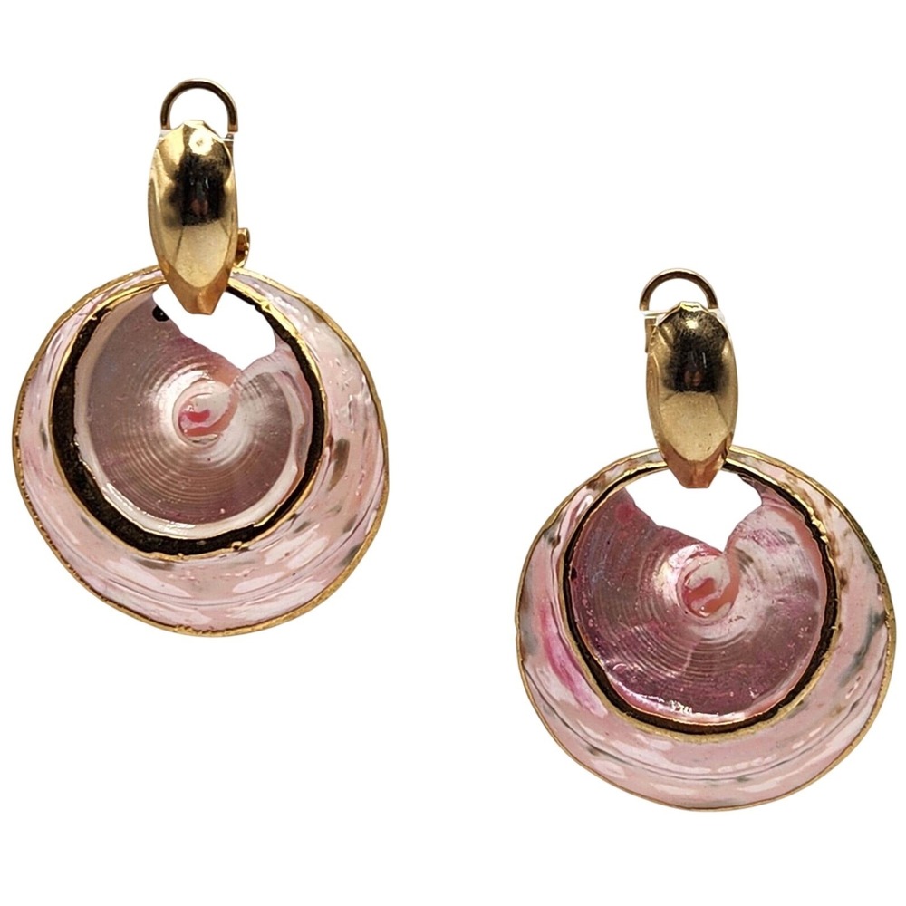 Natural Gold Dipped Pink Shell Pierced Earrings Seashell Earrings Estate Jewelry